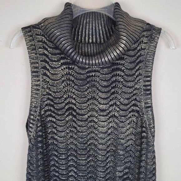 Gianni Bini Shimmery Gold Cowl Neck Knit Tunic Dress Sleeveless Size L - Picture 3 of 7